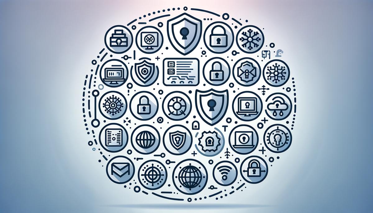 An image showing various IT security icons representing different cybersecurity frameworks