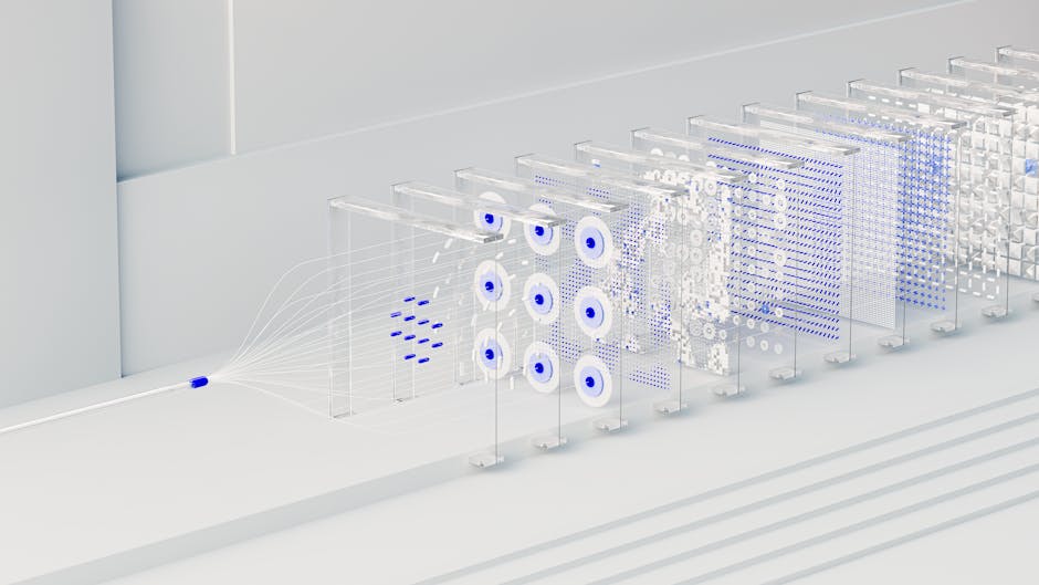 A futuristic depiction of the advancements and trends in deep learning, including efficient hardware, algorithmic innovations, and emerging applications.