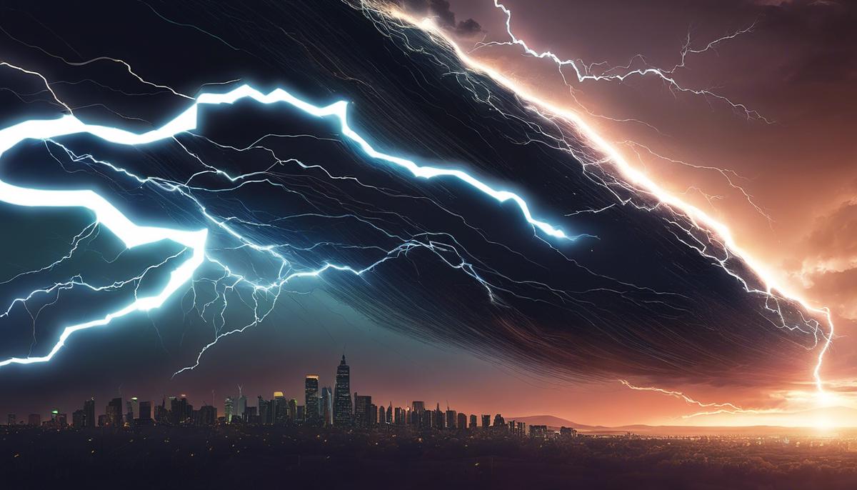 Illustration of a lightning bolt tamed by a hand, representing the ability of Vuex to manage state in Vue.js applications.